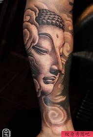 male leg popular classic stone carving Buddha Head tattoo pattern