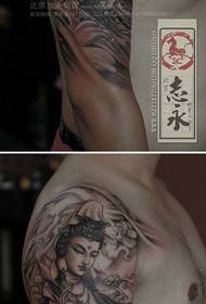 arm popular classic black and white Guanyin tattoo pattern