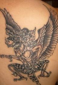 Shoulder black gray Hindu god tattoo pattern