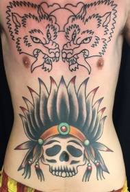 abdominal old style style Indian skull tattoo picture