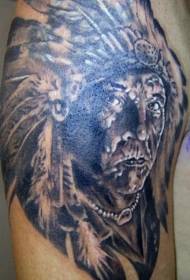 old Indian chief and feather crown tattoo pattern