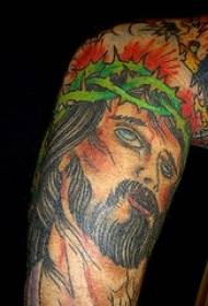 Colored Jesus and Thorn Crown Tattoo Pattern