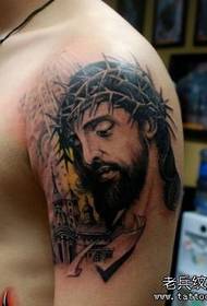 arm a classic portrait of Jesus tattoo