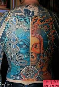 male back is very cool full back half unmoving Ming Wang half Buddha head tattoo pattern