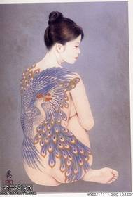 Tetovējumu šova attēls, ko sniedz japāņu ukiyo-e tetovējuma raksts, lai mazā sieva varētu veikt 3. tetovēšanas sēriju