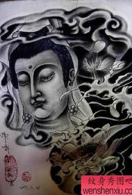 Ļoti labs melnas pelēkās krāsas Guanyin lotosa tetovējums ar pilnu aizmuguri