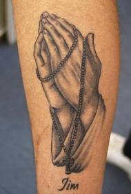 arm black gray prayer hand and rosary tattoo picture