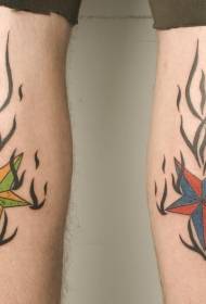 Chama tribal de cor de perna em tatuagem de estrela colorida