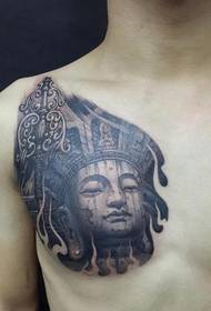 male chest is cool classic Tibetan king Buddha tattoo pattern
