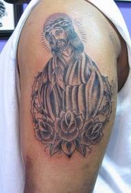 axelbrunt Jesus tatuering mönster