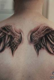 Back pair of black-grey realistic wings tattoo designs