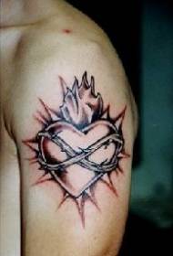 Big arm heart and crown tattoo pattern