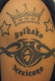Letters Tribal Totem Crown and Star Tattoo Pattern