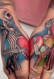 Hand colored zombie couple and heart shaped tattoo pattern