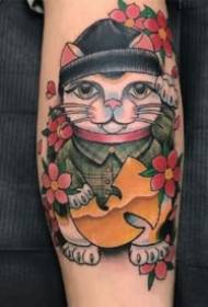 Kawaii 9 color cartoon lucky cat tattoo designs