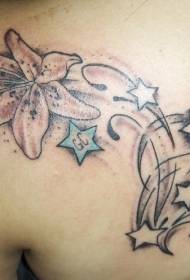 Schouderkleur lelie bloem met pentagram tattoo patroon