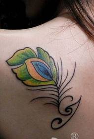 girl likes the shoulder color feather tattoo pattern