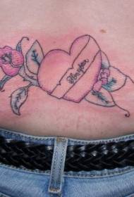 Waist colored love heart with rose tattoo pattern