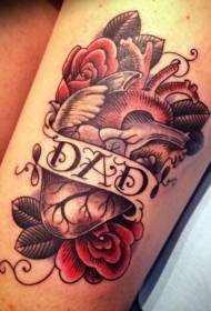 Leg colorful english letters with heart tattoo pattern