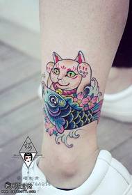 Lucky cat koi tattoo on the ankle
