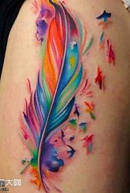 Leg color feather tattoo pattern