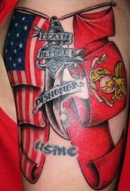 Patriotic Flag and US Marine Corps Dagger Tattoo Pattern