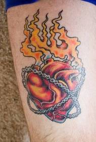 Ben farve flamme hjerte kæde tatovering billede