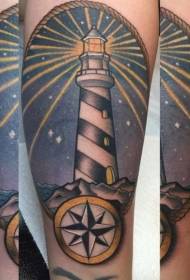 Arm color lighthouse navigation with pentagonal star tattoo pattern