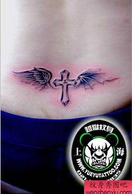 girl's waist and beautiful angel and devil wings tattoo pattern