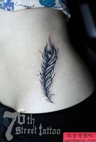 popular black and white feather tattoo pattern for women's waist