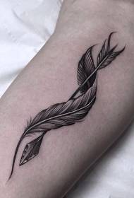 Feather curled up and arrow big arm tattoo pattern