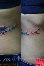 beautiful side waist beautifully beautiful color Feather and bird tattoo pattern