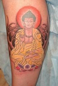 meditation Buddha statue tattoo in the calf forest