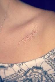 Girl clavicle beautiful feather invisible tattoo