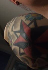 Colorful star tattoo pattern on elbow