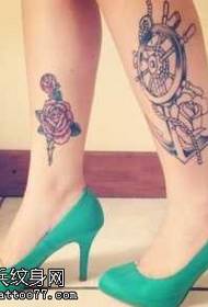 Foot fashion anchor flower tattoo pattern