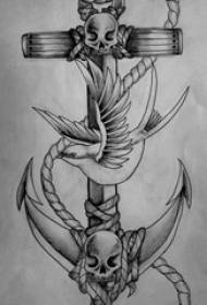 Crno siva skica kreativna mornarička vjetrovita brodica sidro tetovaža slika