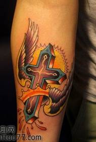 good-looking arm color cross wings tattoo pattern