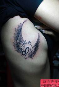 girls side chest good looking black gray Wings tattoo pattern