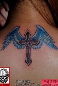 girl neck cross wings tattoo pattern