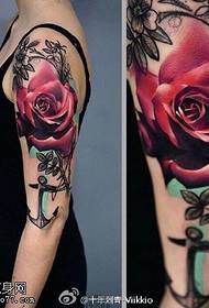 Shoulder rose anchor tattoo pattern