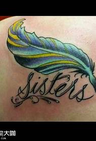 Shoulder color feather tattoo pattern
