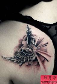 girl shoulders angel and devil wings tattoo pattern