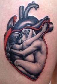 Leg color kissing couple tattoo pattern