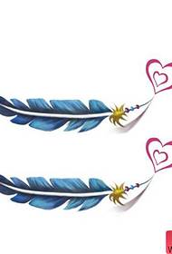 a simple color feather love tattoo pattern