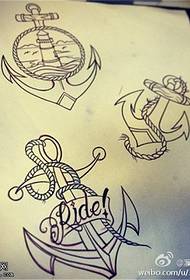 一组船锚纹身手稿图片