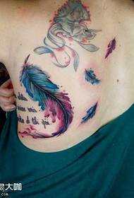 Back color feather tattoo pattern