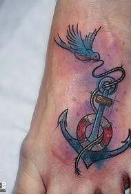 Painted anchor tattoo pattern on the foot