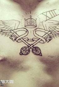 Chest Small Crown Wings Tattoo Pattern