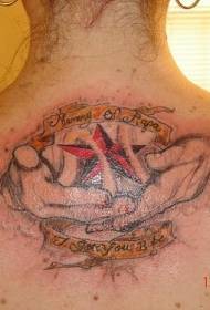Shoulder colored hands commemorating five-pointed star tattoo pictures
